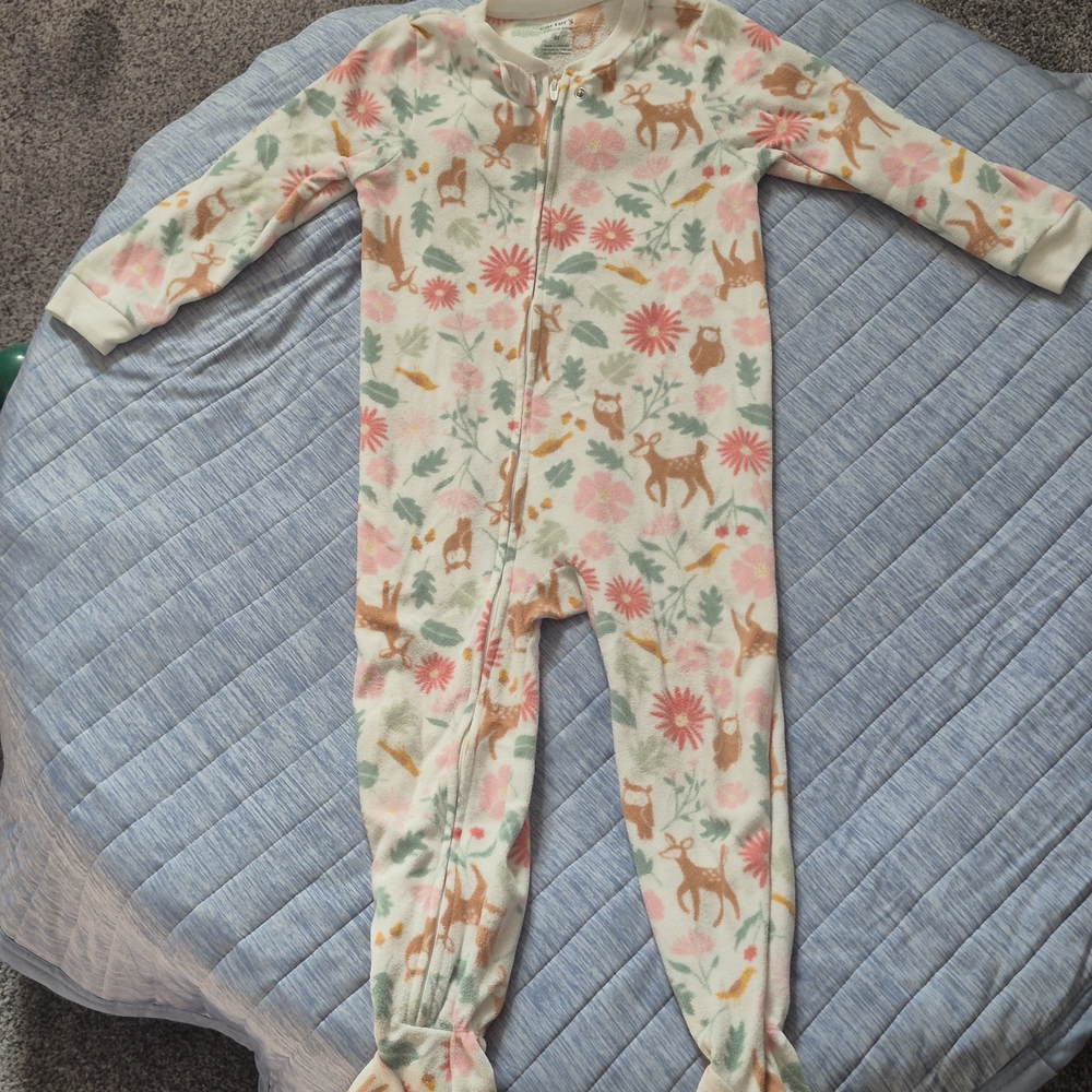 Carter's Pink and Brown Deer Floral Footie